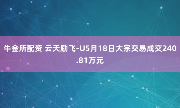 牛金所配资 云天励飞-U5月18日大宗交易成交240.81万元